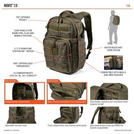 Kuprinė 5.11TACTICAL RUSH 12 2.0  juoda