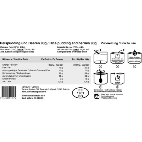 Tactical Foodpack ryžių pudingas su uogomis 90g